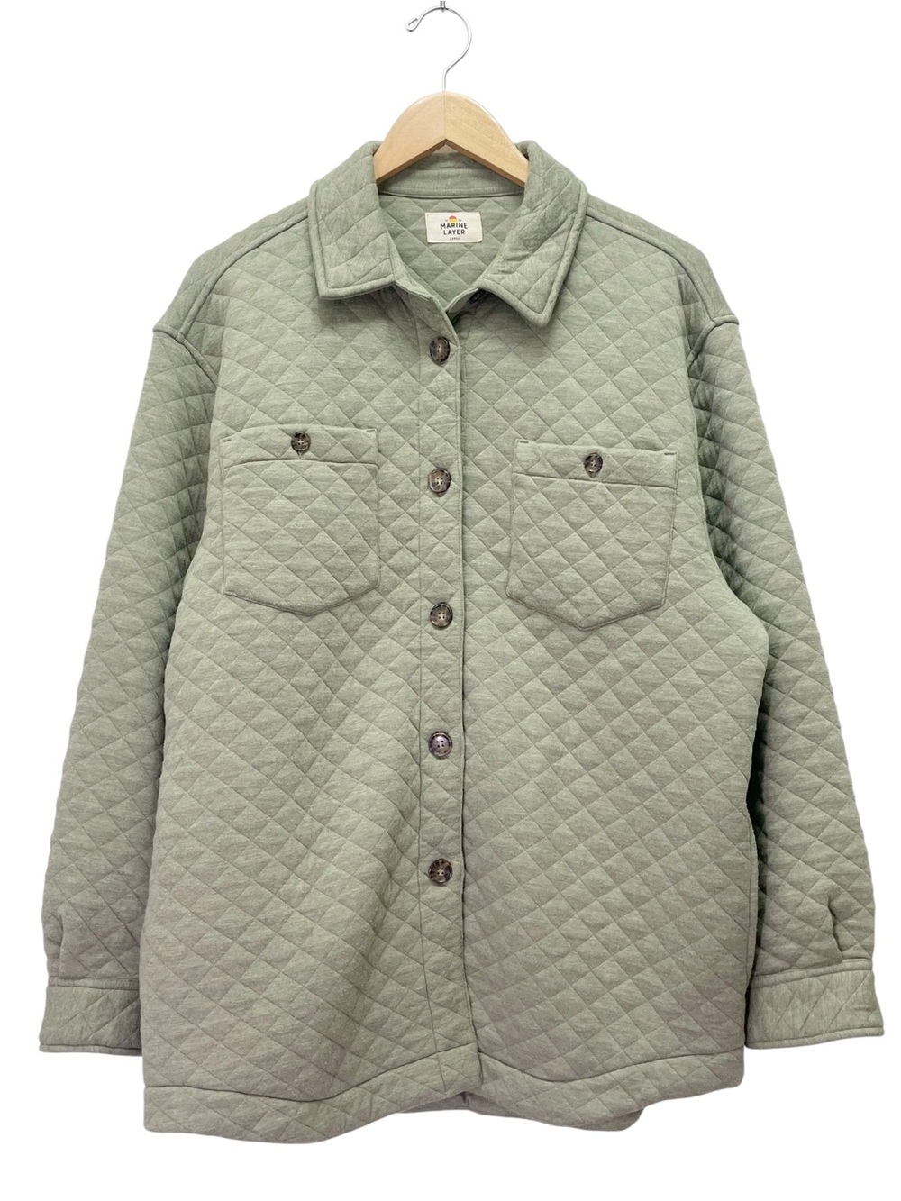 Marine Layer Corbet Quilted Shacket Women Large Green Oversized Jacket Shirt - Picture 2 of 10